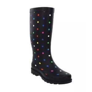 Sugar Raffle Tall "black fiesta dot" Rain winter Boots women's 9